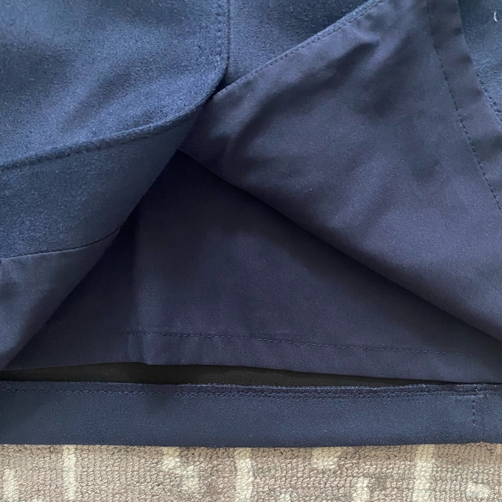EUC Ann Taylor Loft 8 navy pencil skirt, pockets, faux suede, lined, back slit - Picture 9 of 14